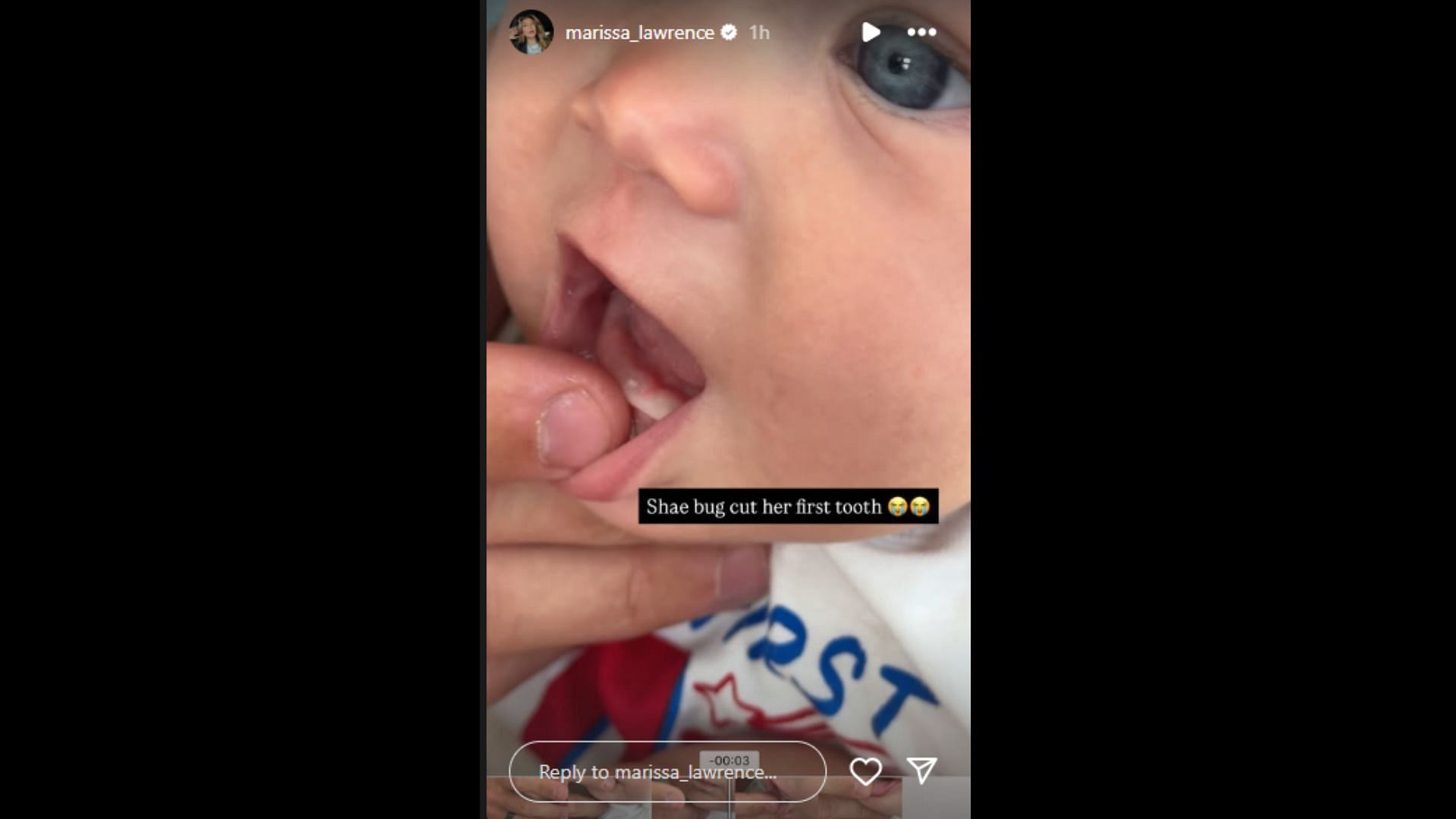 Marissa Lawrence shared a sweet photo of their daughter hitting another milestone. (Photo via Marissa Lawrence's Instagram Story)
